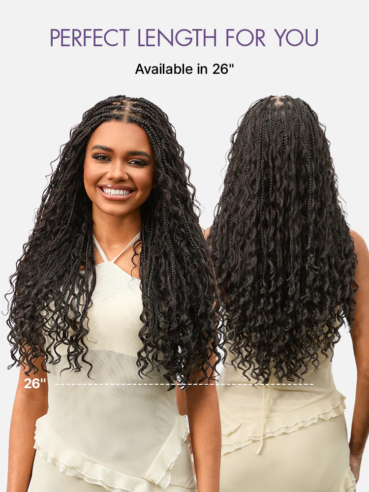 OwnScalp™ Light Weight Flexi-Fit Invisi Drawstring Cap Full Lace Knotless Boho Curls Braided Long Wig Super Natural Scalp - Image 10