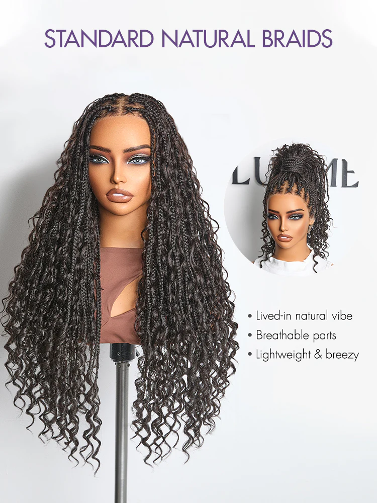 OwnScalp™ Light Weight Flexi-Fit Invisi Drawstring Cap Full Lace Knotless Boho Curls Braided Long Wig Super Natural Scalp - Image 12