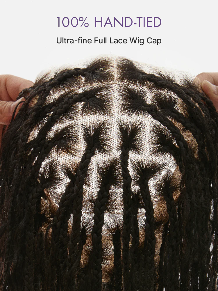 OwnScalp™ Light Weight Flexi-Fit Invisi Drawstring Cap Full Lace Knotless Boho Curls Braided Long Wig Super Natural Scalp - Image 3