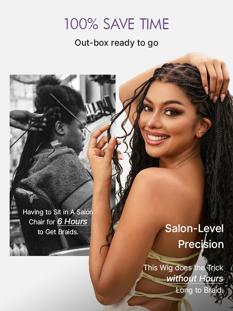 OwnScalp™ Light Weight Flexi-Fit Invisi Drawstring Cap Full Lace Knotless Boho Curls Braided Long Wig Super Natural Scalp - Image 5