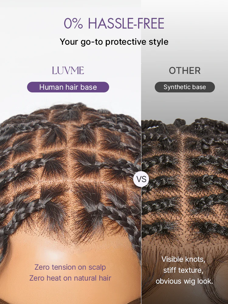 OwnScalp™ Light Weight Flexi-Fit Invisi Drawstring Cap Full Lace Knotless Boho Curls Braided Long Wig Super Natural Scalp - Image 6