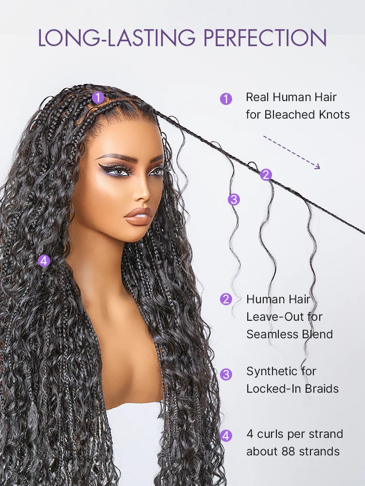 OwnScalp™ Light Weight Flexi-Fit Invisi Drawstring Cap Full Lace Knotless Boho Curls Braided Long Wig Super Natural Scalp - Image 7