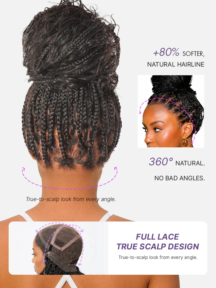 OwnScalp™ Light Weight Flexi-Fit Invisi Drawstring Cap Full Lace Knotless Boho Curls Braided Long Wig Super Natural Scalp - Image 8