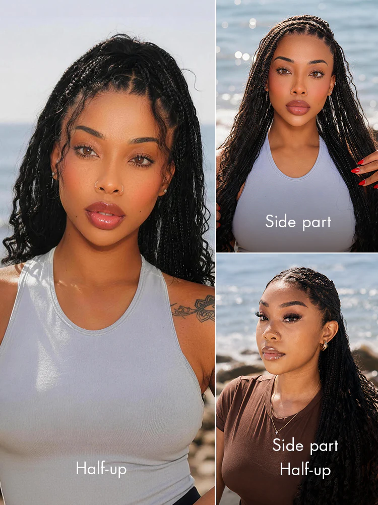 OwnScalp™ Light Weight Flexi-Fit Invisi Drawstring Cap Full Lace Knotless Boho Curls Braided Long Wig Super Natural Scalp - Image 9