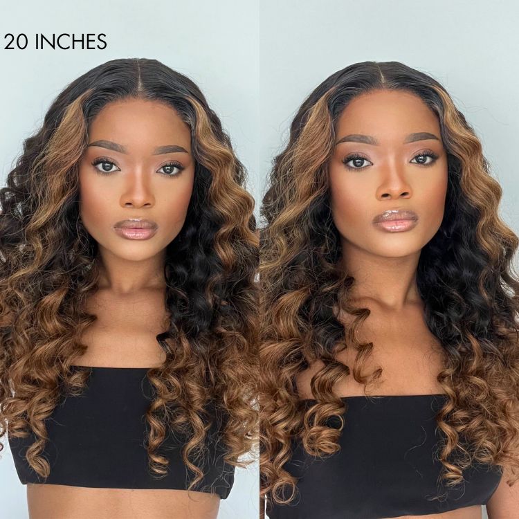 Fluffy Brown Ombre Highlights Water Wave Glueless 5x5 Closure HD Lace Long Curly Wig Breathable Cap - Image 6