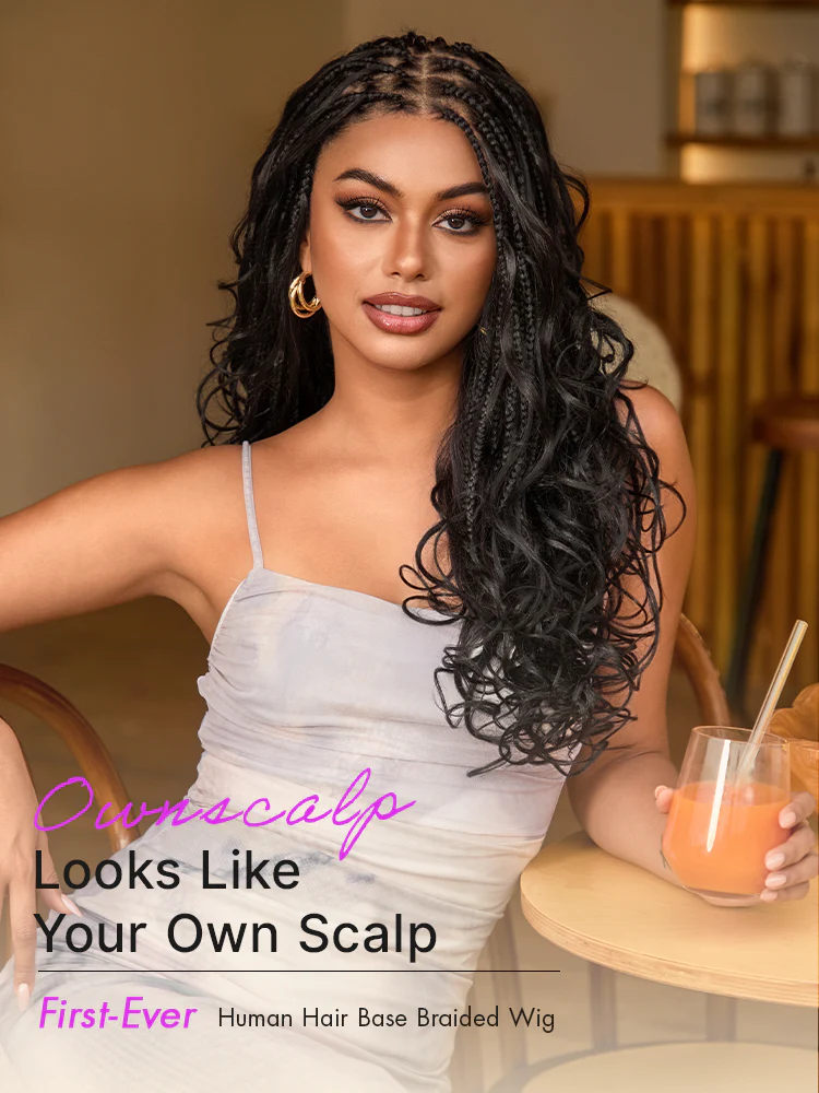OwnScalp™ French Curl Knotless Boho Braids HD Full Lace Long Wig Flexi Fit Invisi Drawstring Cap - US Only - Image 2