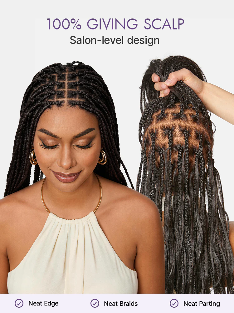 OwnScalp™ French Curl Knotless Boho Braids HD Full Lace Long Wig Flexi Fit Invisi Drawstring Cap - US Only - Image 4