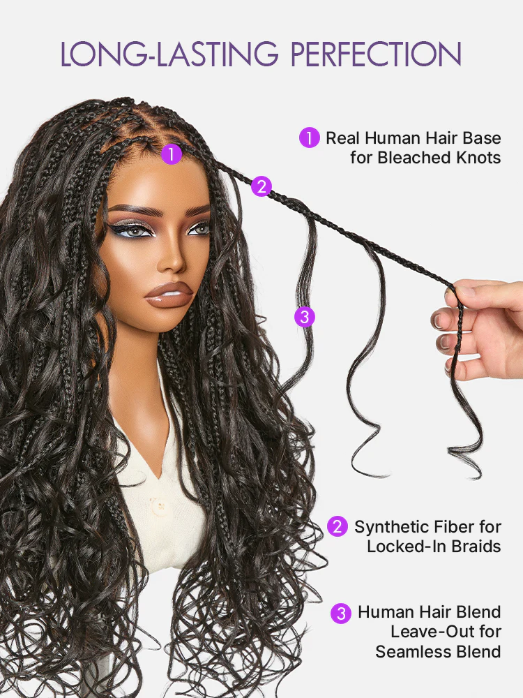 OwnScalp™ French Curl Knotless Boho Braids HD Full Lace Long Wig Flexi Fit Invisi Drawstring Cap - US Only - Image 7