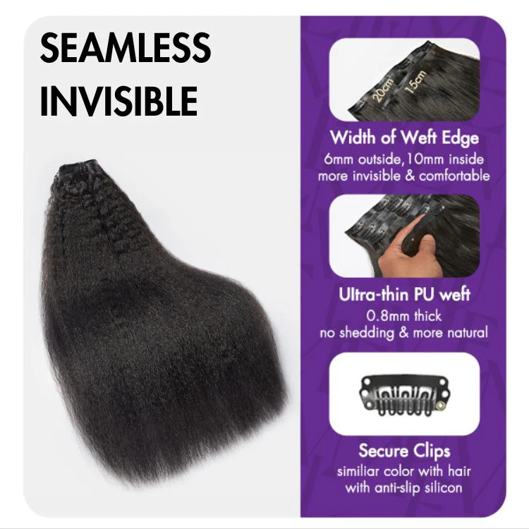 Full Hair Kinky Straight Seamless Clip in Human Hair Extensions Hair Pieces 135g 9pcs / 7pcs with Free Gift - Limited Offer - Image 9
