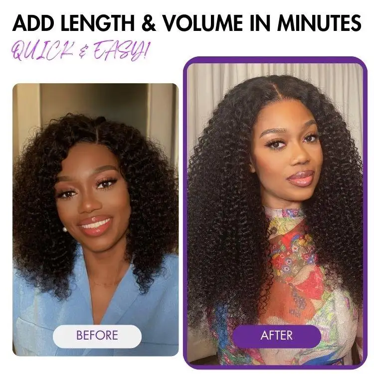 Kinky Curly Seamless Clip in Extensions Real Human Hair Pieces 135g 9pcs / 7pcs with Free Gift - Image 3