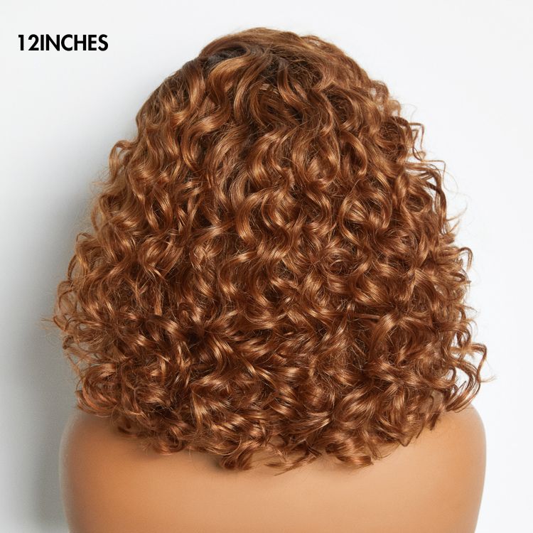 Ginger Ombre Bouncy Curly Glueless Minimalist HD Lace Short Wig 100% Human Hair - Image 5