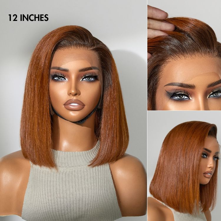 Ginger Ombre 13x4 Lace Front Glueless Blunt Cut Bob Human Hair Wig - Image 2