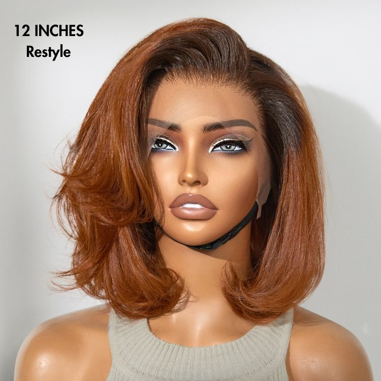 Ginger Ombre 13x4 Lace Front Glueless Blunt Cut Bob Human Hair Wig - Image 3