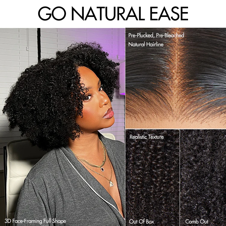Go Natural Ease | Breathable Cap Natural Bouncy Fluffy Jerry Curl Glueless 5x5 Closure Lace Wig - US Only - Image 5