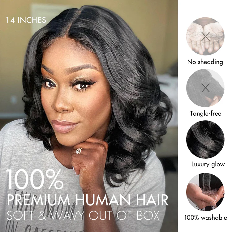 1 SEC INSTALL WIG | Gorgeous Natural Black Loose Wave 5x5 Closure Lace Glueless Short Wig 100% Human Hair | Large & Small Cap Size - Image 5