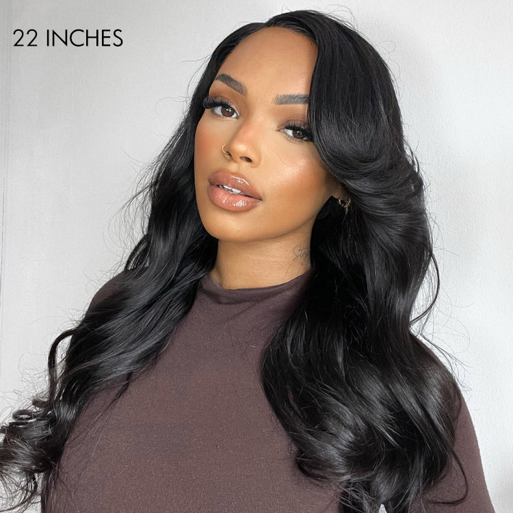 Graceful Natural Black Body Wave with Bangs 5x5 Closure Lace Glueless C Part Long Wig - US Only - Image 6
