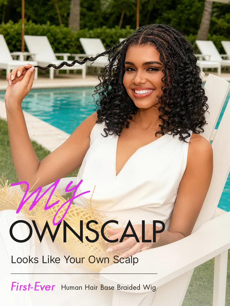 OwnScalp™ HD Full Lace Knotless Boho Curls Braided Bob Pre-Cut Lace Wig Flexi Fit Invisi Drawstring Cap - Image 2