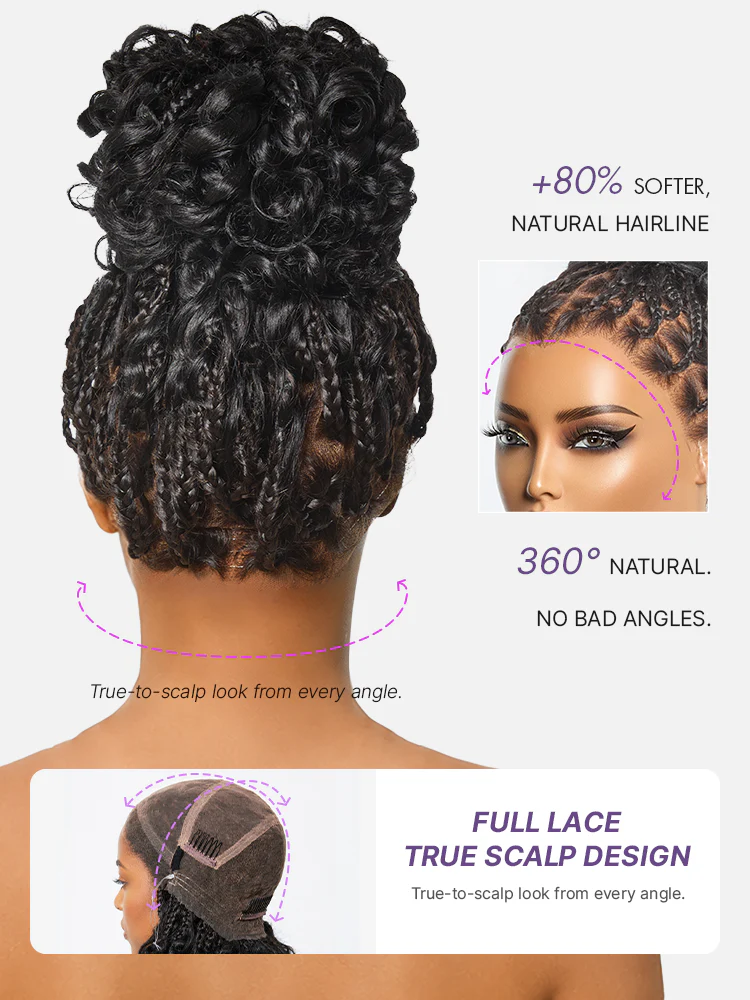OwnScalp™ HD Full Lace Knotless Boho Curls Braided Bob Pre-Cut Lace Wig Flexi Fit Invisi Drawstring Cap - Image 8