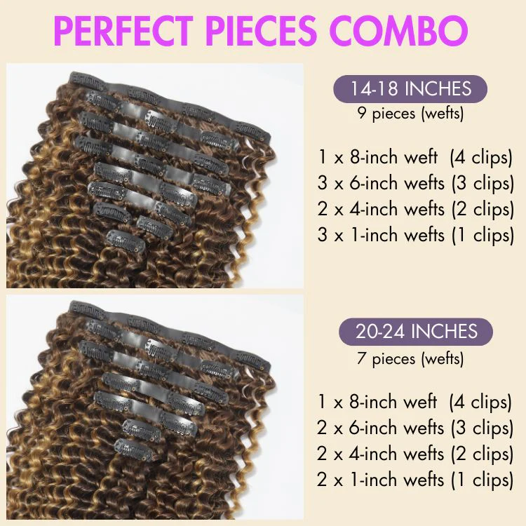 Highlights Silky Straight / Kinky Curly / Deep Wave Clip in Extensions Human Hair 135g 9pcs / 7pcs with Free Gift - Image 15