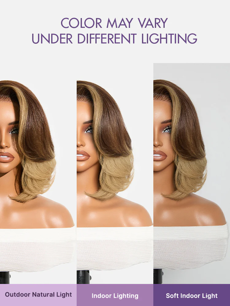 Honey Blonde Face-Framing Highlights Blow Out Layered Cut Glueless 5x5 Closure Lace Bob Wig Pre-cut Lace - Image 5