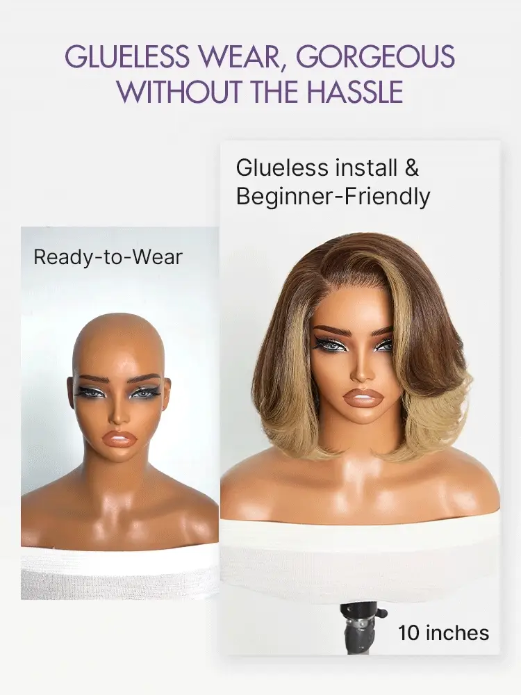 Honey Blonde Face-Framing Highlights Blow Out Layered Cut Glueless 5x5 Closure Lace Bob Wig Pre-cut Lace - Image 6