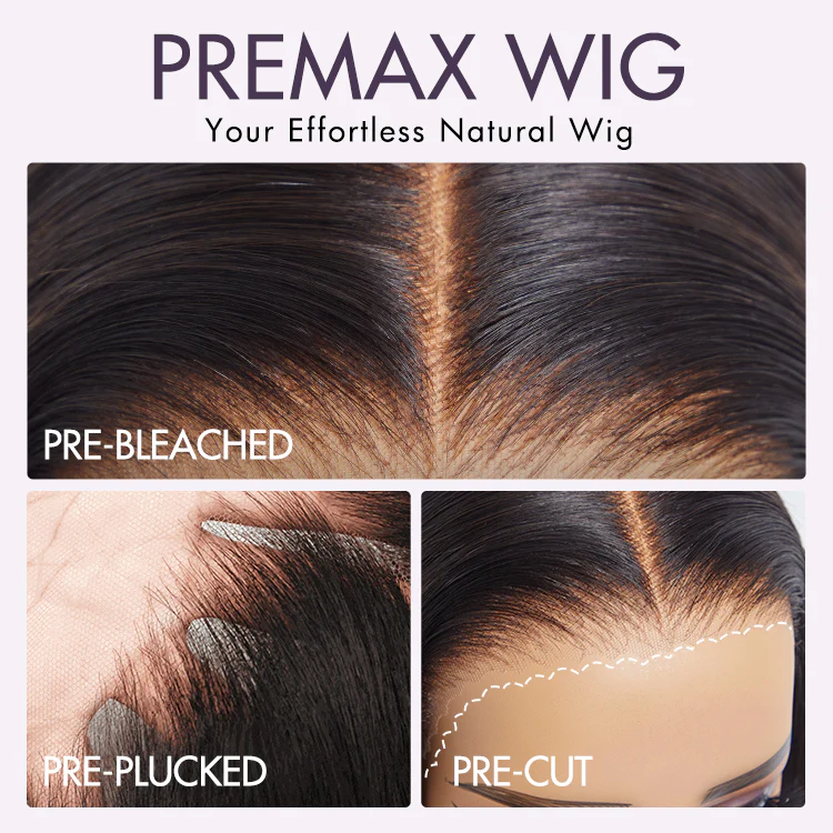 PreMax Wigs - Honey Brown with Blonde Highlights / Natural Black Bouncy Body Wave Glueless 13x4 Frontal Lace Human Hair Wig - Image 12
