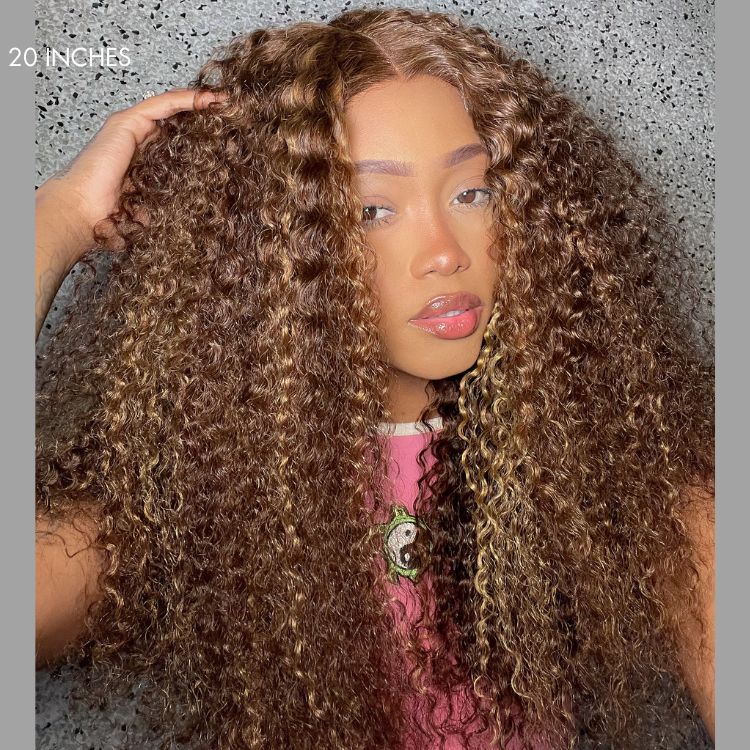 Luvme Hair 180% Density Honey Blonde Highlight Kinky Curly Glueless 5x5 Closure HD Lace Wig Breathable Cap - Image 4
