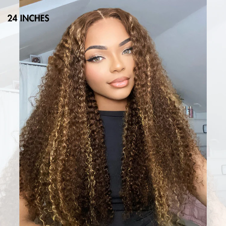 Luvme Hair 180% Density Honey Blonde Highlight Kinky Curly Glueless 5x5 Closure HD Lace Wig Breathable Cap - Image 5