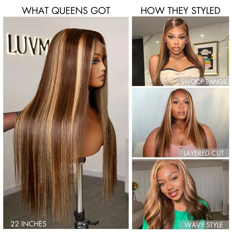 Luvme Hair 180% Density Honey Blonde Highlight Silky Straight Glueless 5x5 Closure HD Lace Long Wig - Image 2