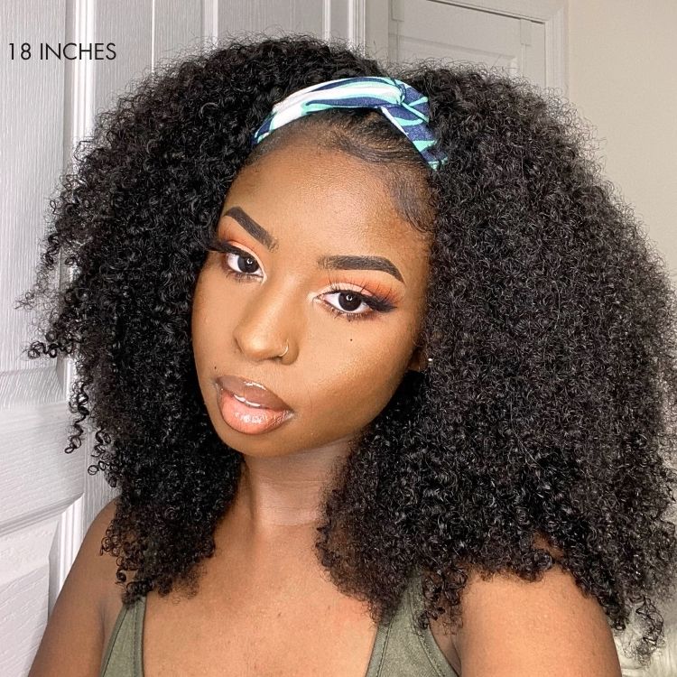Natural Black Jerry Curly No Lace Glueless Free Part Long Headband Wig 100% Human Hair (Get Free Trendy Headbands) - Image 3