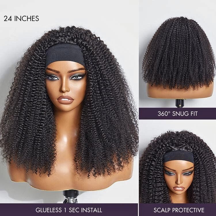 Natural Black Jerry Curly No Lace Glueless Free Part Long Headband Wig 100% Human Hair (Get Free Trendy Headbands) - Image 8
