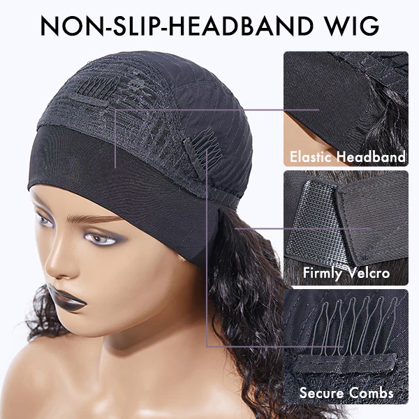 Natural Black Jerry Curly No Lace Glueless Free Part Long Headband Wig 100% Human Hair (Get Free Trendy Headbands) - Image 9
