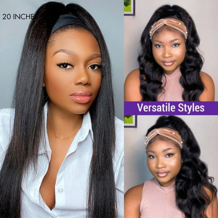 Put On & Go Glueless Kinky Straight Headband Long Wig 100% Human Hair (Get Free Trendy Headbands) - US ONLY - Image 2