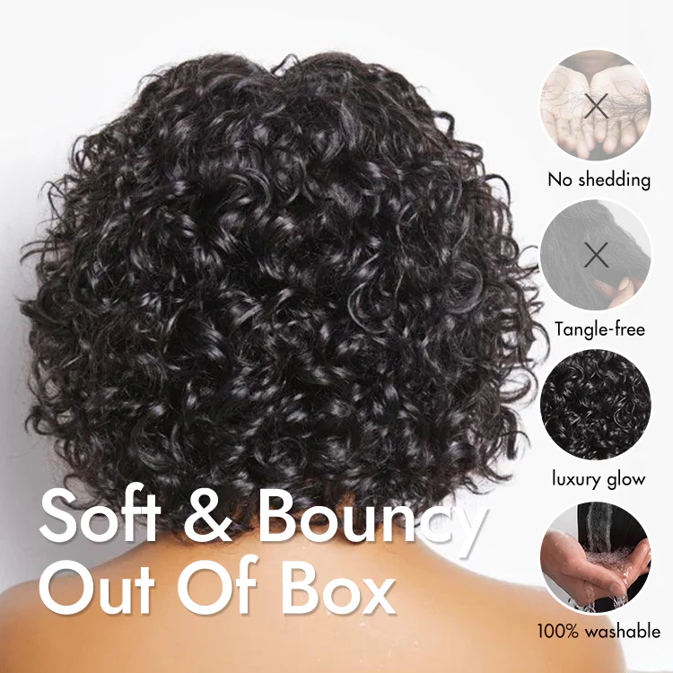 Light Weight Short Cut Water Wave Glueless Minimalist Lace Wig with Curly Bangs - US Only - Image 7