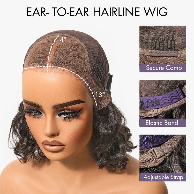 Lightweight & Voluminous Beach Wave Glueless 13x4 Lace Front Short Wig for Summer Pre-Cut Lace - Image 6
