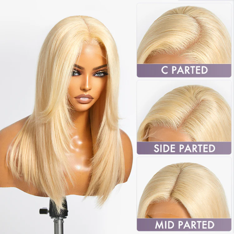 613 Blonde Curtain Bangs Layered Cut Glueless 5x5 Closure HD Lace Wig - Image 3