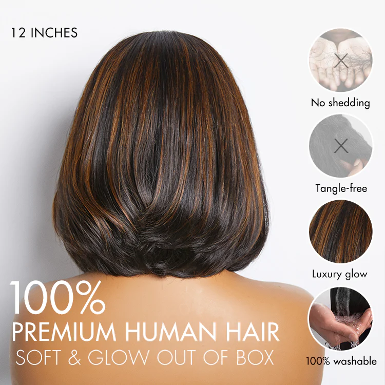 Limited Design | Blonde Highlights Glueless 5x5 Closure HD Lace Stacked Bob Wig | Large & Small Cap Size - Image 6