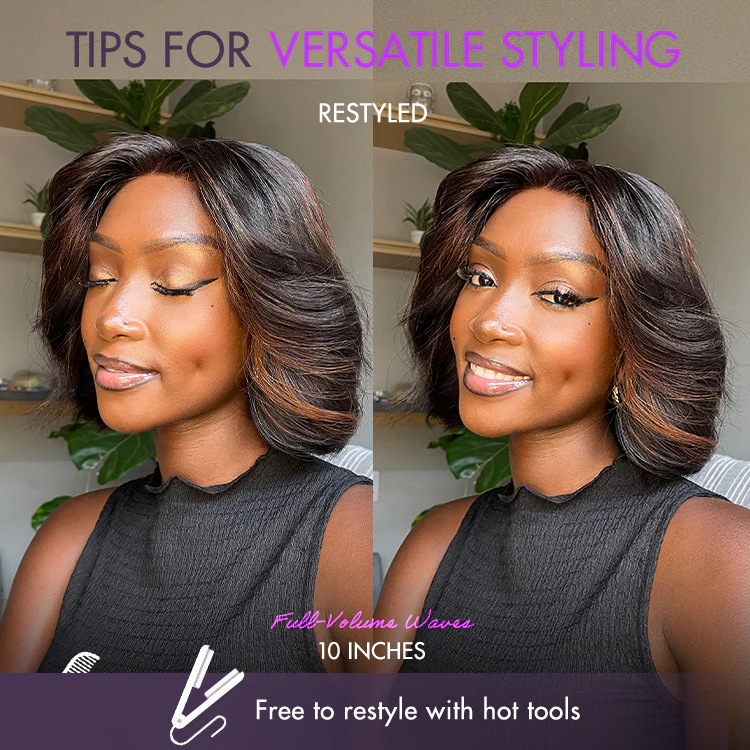 Limited Design | Blonde Highlights Glueless 5x5 Closure HD Lace Stacked Bob Wig | Large & Small Cap Size - Image 9