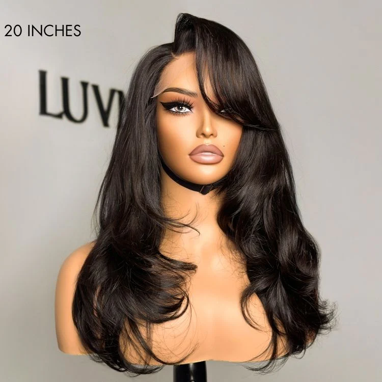 Blow Out Layered Cut C Part Glueless 5x5 Closure HD Lace Wig with Bangs| Large & Small Cap Size - Image 2