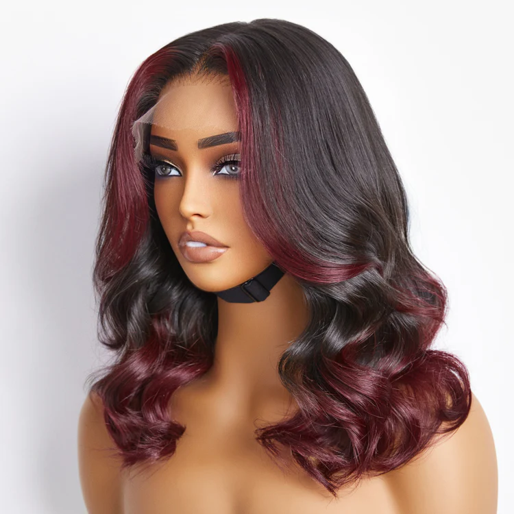 Dark Red Highlight Loose Wave Glueless 5x5 Closure HD Lace Wig | Large & Small Cap Size