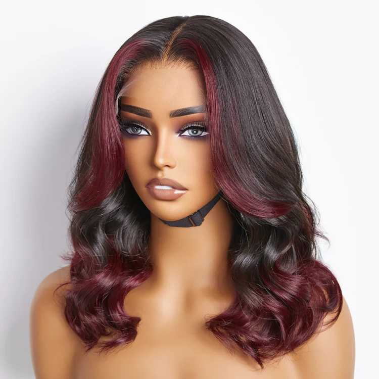 Dark Red Highlight Loose Wave Glueless 5x5 Closure HD Lace Wig | Large & Small Cap Size - Image 3