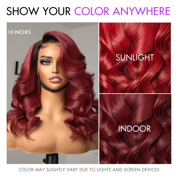 Gorgeous Loose Body Wave Red Hair Wig with Dark Roots Ear-to-Ear 13x4 Frontal Lace Wig - Image 4