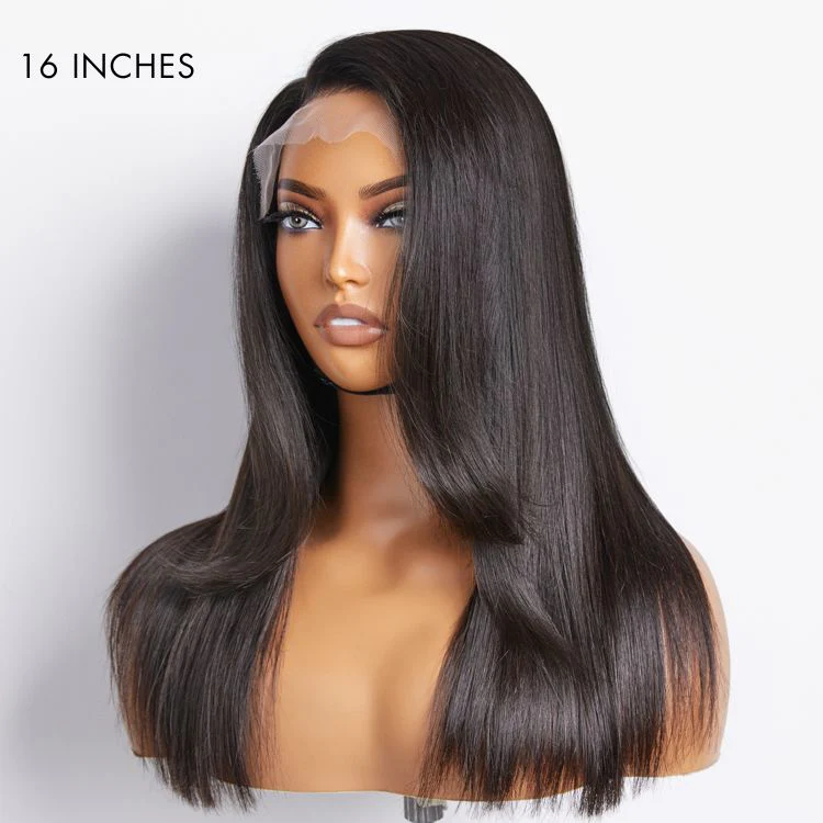 Layered Bangs Silky Straight Glueless 5x5 Closure HD Lace Wig - Image 2