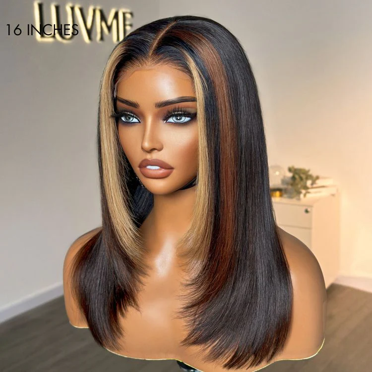 Luxurious Combo Color Highlights Silky Layered Cut Glueless 5x5 Closure HD Lace Wig - Image 6