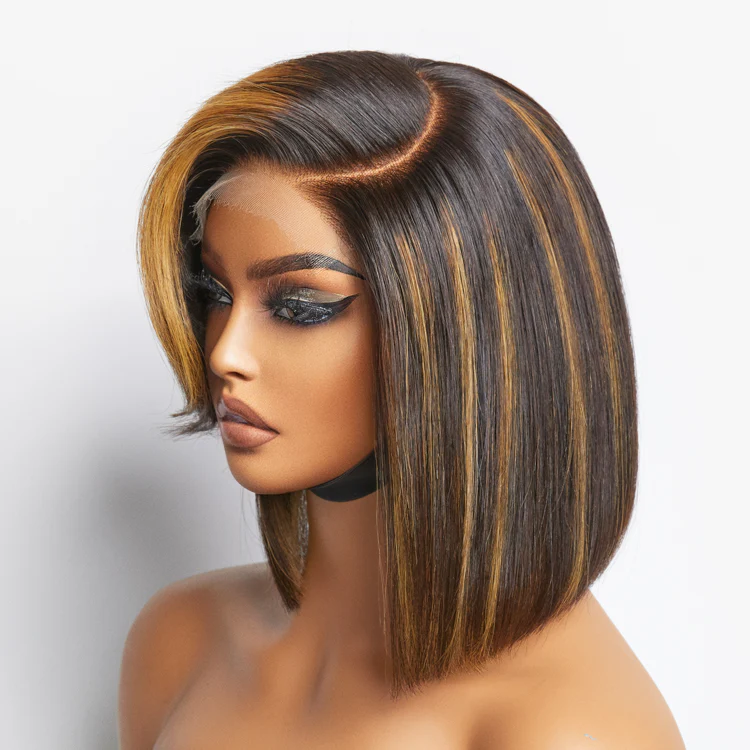 Mix Ombre Highlights Glueless 5x5 Closure HD Lace Bob Wig | Large & Small Cap Size - Image 2