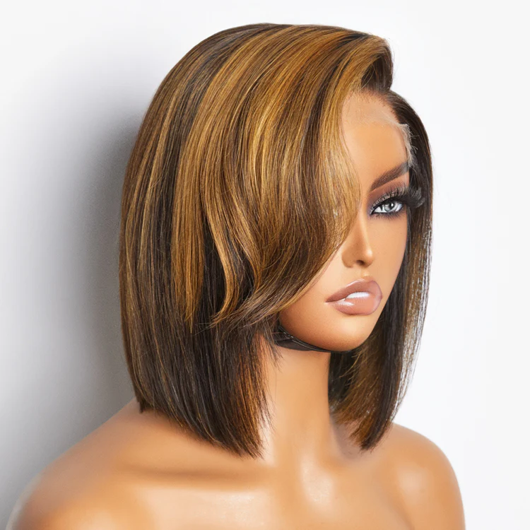 Mix Ombre Highlights Glueless 5x5 Closure HD Lace Bob Wig | Large & Small Cap Size - Image 3