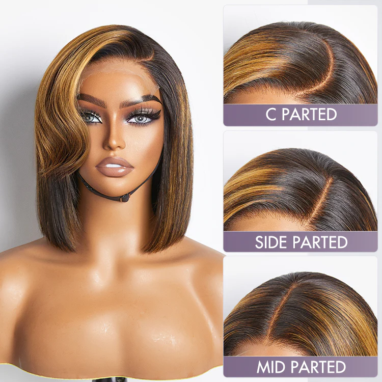 Mix Ombre Highlights Glueless 5x5 Closure HD Lace Bob Wig | Large & Small Cap Size - Image 4