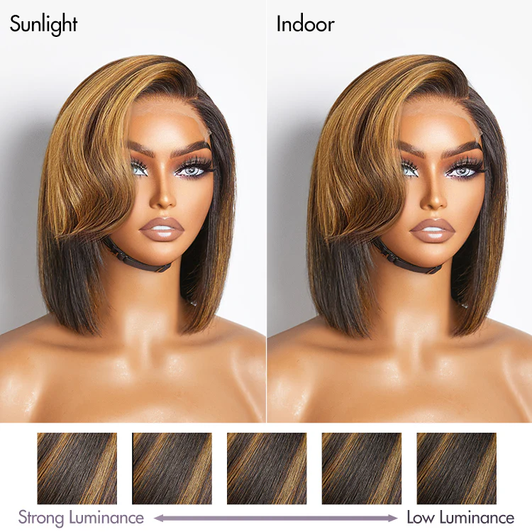Mix Ombre Highlights Glueless 5x5 Closure HD Lace Bob Wig | Large & Small Cap Size - Image 5