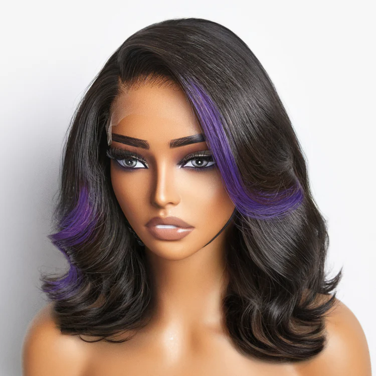 Purple Highlights Loose Wave Glueless 5x5 Closure HD Lace Wig | Large & Small Cap Size - Image 2