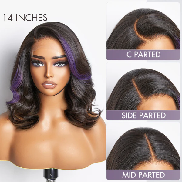 Purple Highlights Loose Wave Glueless 5x5 Closure HD Lace Wig | Large & Small Cap Size - Image 3